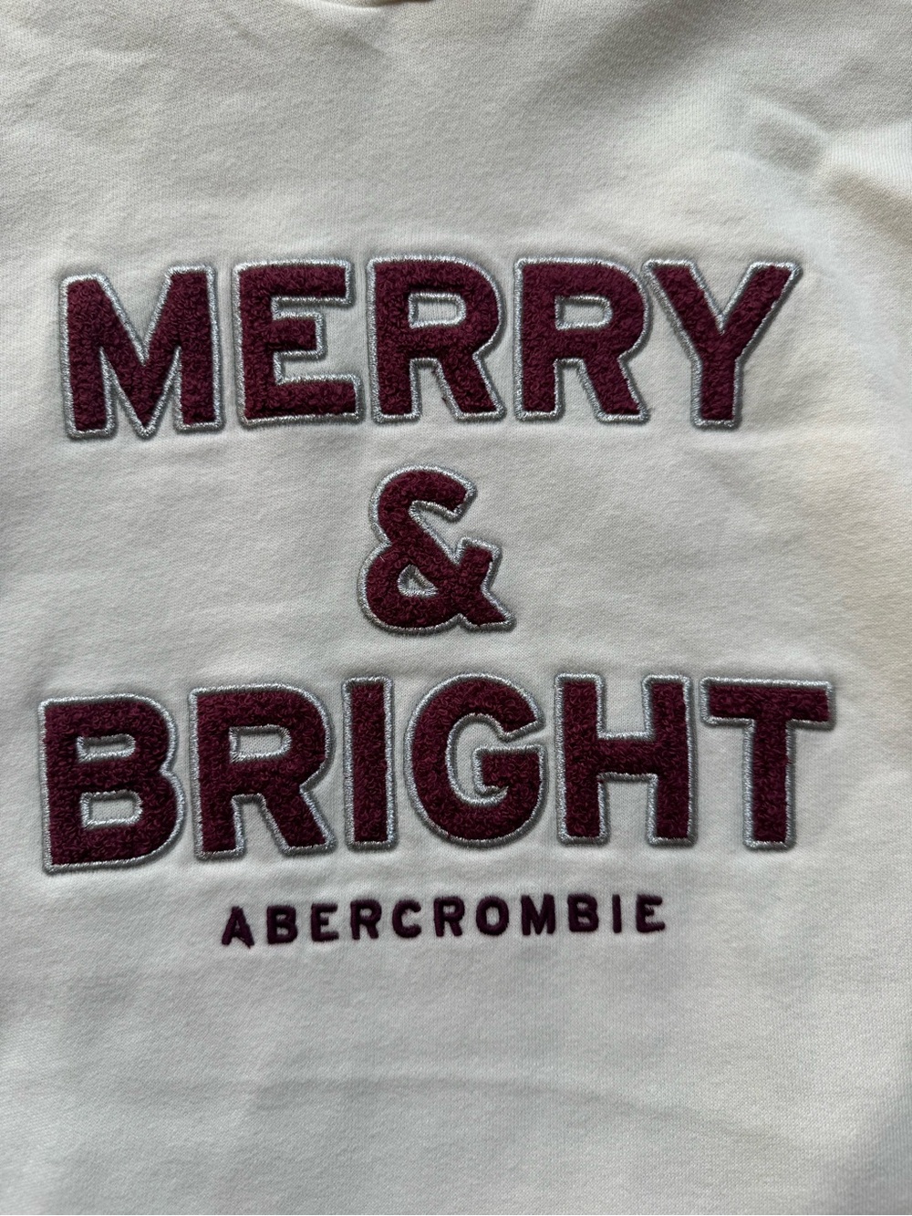 Abercrombie Kids Merry & Bright Embroidered Hoodie Cream NWT Size 7/8 - Picture 5 of 7